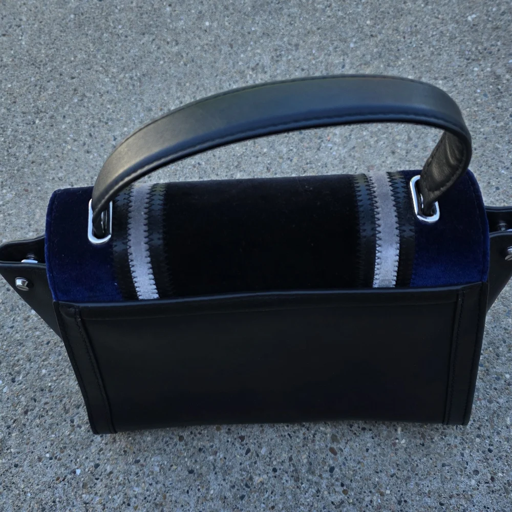 Michael Kors Stylish Black and Blue Velvet Original Leather Handbag Medium